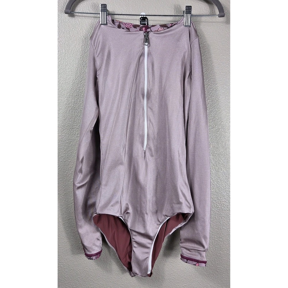 Maaji Reversible Long Sleeve One Piece Swimsuit Floral Metallic Pink Rash Guard